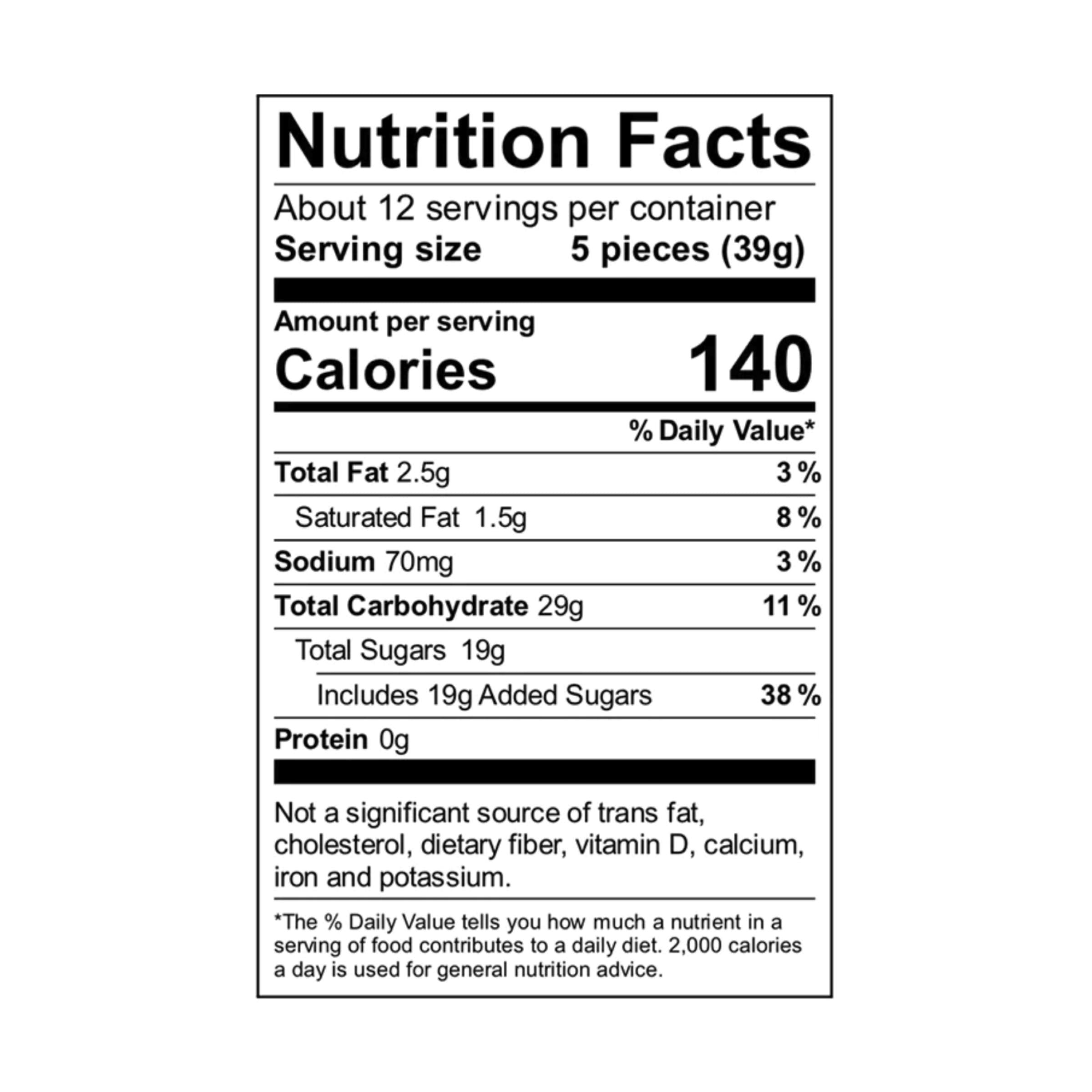 Cape Cod Candy Salt Water Taffy Nutrition Facts Label 
